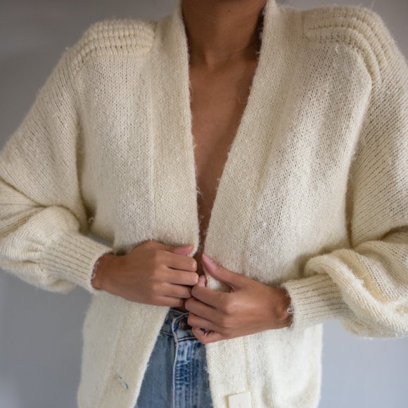 Vintage Puff Sleeve Knit Cardigan Size Medium - Picture 2 of 8